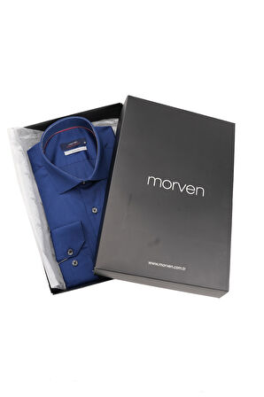 Lacivert Slim Fit Düz Sert Yaka Kolay Ütülenebilen HEDİYE KUTULU Uzun Kollu Erkek Gömlek