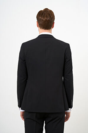 Siyah Yelekli Basic Düz Slim Fit Dar Kesim 6 Drop Erkek Takım Elbise