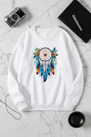 Unisex Rüya Kapanı Baskılı Bisiklet Yaka Sweatshirt