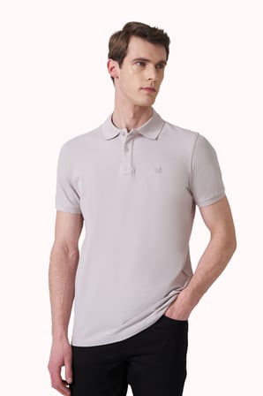 Gri Basic Düz %100 Pamuk Slim Fit Kısa Kollu  Polo Yaka Erkek Tişört