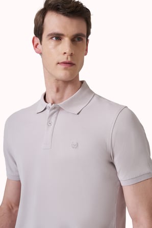 Gri Basic Düz %100 Pamuk Slim Fit Kısa Kollu  Polo Yaka Erkek Tişört