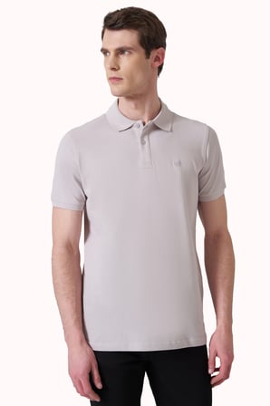 Gri Basic Düz %100 Pamuk Slim Fit Kısa Kollu  Polo Yaka Erkek Tişört