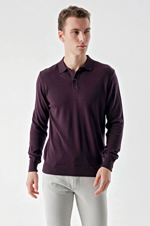 Mor Basic Dinamik Fit Rahat Kesim Polo Yaka HEDİYE KUTULU Triko Kazak