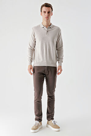 Bej Basic Dinamik Fit Rahat Kesim Polo Yaka HEDİYE KUTULU Triko Kazak