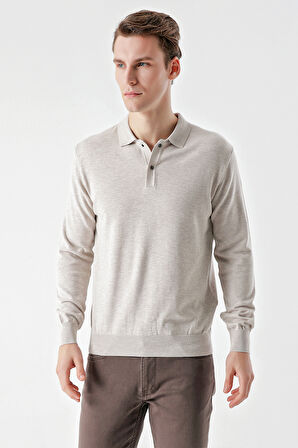 Bej Basic Dinamik Fit Rahat Kesim Polo Yaka HEDİYE KUTULU Triko Kazak