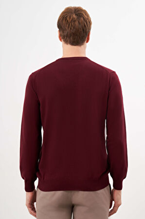 Koyu Bordo Basic Dinamik Fit Rahat Kesim Bisiklet Yaka HEDİYE KUTULU Triko Kazak