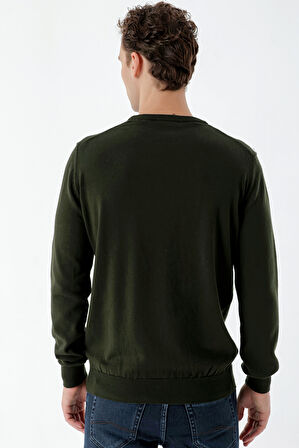 Haki Basic Dinamik Fit Rahat Kesim Bisiklet Yaka HEDİYE KUTULU Triko Kazak