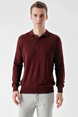 Bordo Basic Dinamik Fit Rahat Kesim Polo Yaka HEDİYE KUTULU Triko Kazak