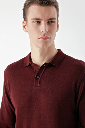 Bordo Basic Dinamik Fit Rahat Kesim Polo Yaka HEDİYE KUTULU Triko Kazak
