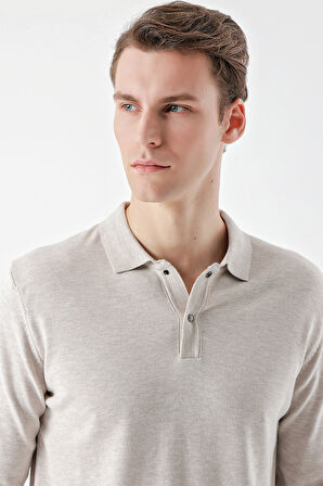 Bej Basic Dinamik Fit Rahat Kesim Polo Yaka HEDİYE KUTULU Triko Kazak