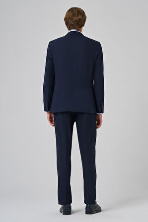 Erkek Lacivert Basic Düz Slim Fit Takım Elbise (GÖMLEK,KRAVAT HEDİYE)