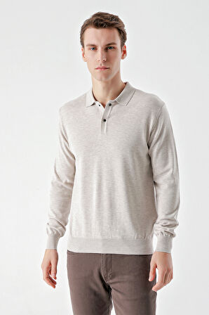 Bej Basic Dinamik Fit Rahat Kesim Polo Yaka HEDİYE KUTULU Triko Kazak