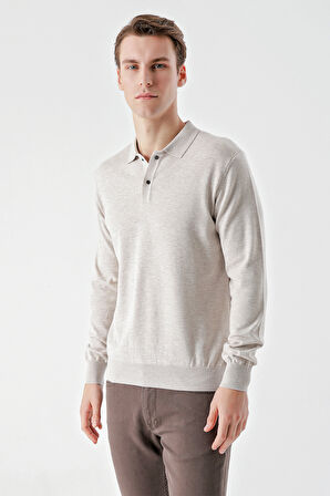 Bej Basic Dinamik Fit Rahat Kesim Polo Yaka HEDİYE KUTULU Triko Kazak