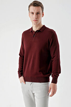 Bordo Basic Dinamik Fit Rahat Kesim Polo Yaka HEDİYE KUTULU Triko Kazak