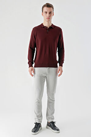 Bordo Basic Dinamik Fit Rahat Kesim Polo Yaka HEDİYE KUTULU Triko Kazak