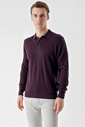 Mor Basic Dinamik Fit Rahat Kesim Polo Yaka HEDİYE KUTULU Triko Kazak