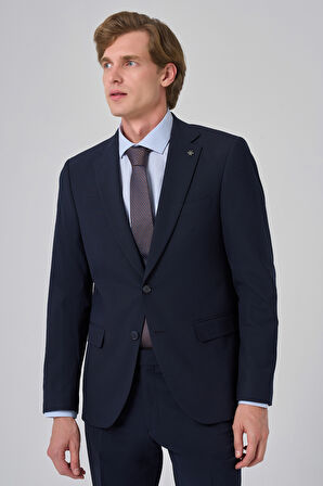 Erkek Lacivert Basic Düz Slim Fit Dar Kesim 6 Drop Takım Elbise