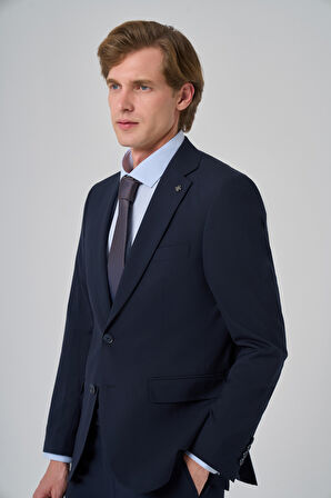 Erkek Lacivert Basic Düz Slim Fit Dar Kesim 6 Drop Takım Elbise