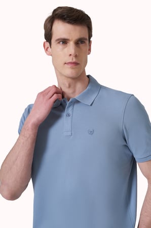 Mavi Basic Düz %100 Pamuk Slim Fit Kısa Kollu  Polo Yaka Erkek Tişört