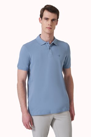 Mavi Basic Düz %100 Pamuk Slim Fit Kısa Kollu  Polo Yaka Erkek Tişört