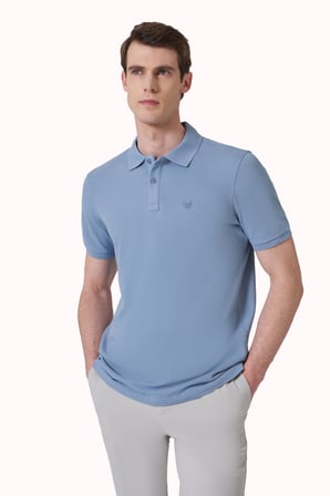 Mavi Basic Düz %100 Pamuk Slim Fit Kısa Kollu  Polo Yaka Erkek Tişört
