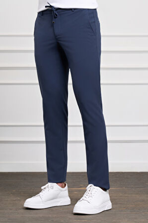 Açık Lacivert  Slim Fit Dar Kesim Yan Cep Bağcıklı Jogger Erkek Pantolon