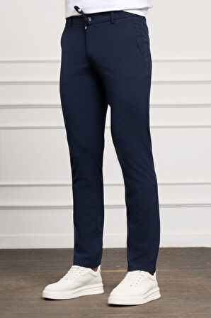 Lacivert Slim Fit Dar Kesim Yan Cep Bağcıklı Jogger Erkek Pantolon