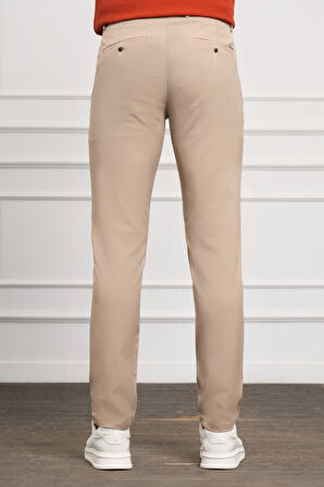 Bej Slim Fit Dar Kesim Yan Cep Bağcıklı Jogger Erkek Pantolon