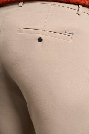 Bej Slim Fit Dar Kesim Yan Cep Bağcıklı Jogger Erkek Pantolon