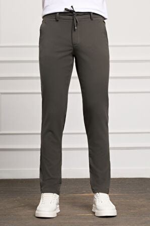 Haki Slim Fit Dar Kesim Yan Cep Bağcıklı Jogger Erkek Pantolon