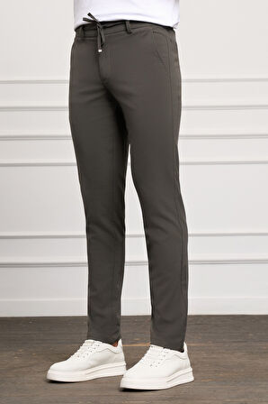 Haki Slim Fit Dar Kesim Yan Cep Bağcıklı Jogger Erkek Pantolon