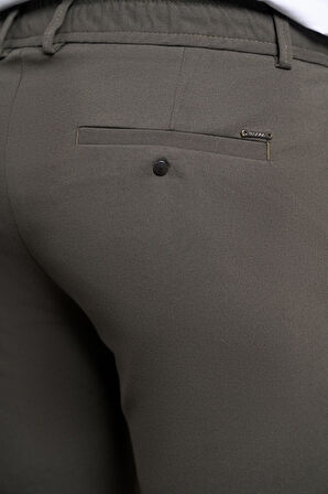 Haki Slim Fit Dar Kesim Yan Cep Bağcıklı Jogger Erkek Pantolon