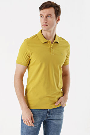 Erkek Limon Küfü Basic Düz %100 Pamuk Slim Fit Dar Kesim Kısa Kollu  Polo Yaka Tişört