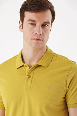 Erkek Limon Küfü Basic Düz %100 Pamuk Slim Fit Dar Kesim Kısa Kollu  Polo Yaka Tişört