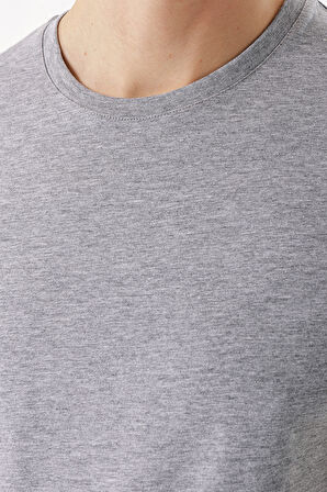 Erkek Grimel Basic Düz %100 Pamuk Bisiklet Yaka Slim Fit Dar Kesim Kısa Kollu Tişört