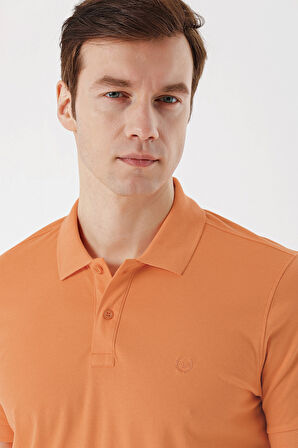 Erkek Oranj Basic Düz %100 Pamuk Slim Fit Dar Kesim Kısa Kollu  Polo Yaka Tişört