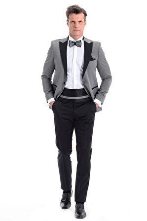 Morven Erkek Broadway Slim Fit Damatlık Takım Elbise Orta Gri