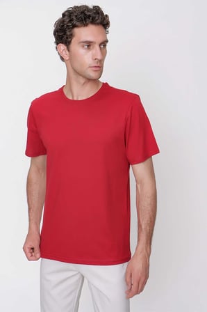 Erkek Bordo Basic Düz %100 Pamuk Bisiklet Yaka Slim Fit Dar Kesim Kısa Kollu Tişört