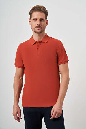 Erkek Tarçın Basic Düz %100 Pamuk Slim Fit Dar Kesim Kısa Kollu  Polo Yaka Tişört