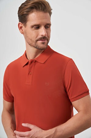 Erkek Tarçın Basic Düz %100 Pamuk Slim Fit Dar Kesim Kısa Kollu  Polo Yaka Tişört