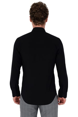 Siyah Basic Slim Fit Dar Kesim Düz Sert Yaka Uzun Kollu Gömlek