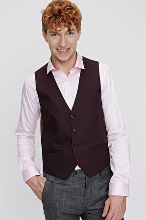  Erkek Bordo Jakarlı Slim Fit Dar Kesim Yelek