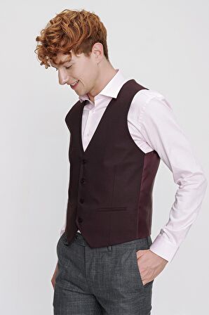  Erkek Bordo Jakarlı Slim Fit Dar Kesim Yelek