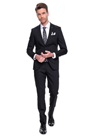 Morven Erkek Basic Slim Fit Takım Elbise Siyah