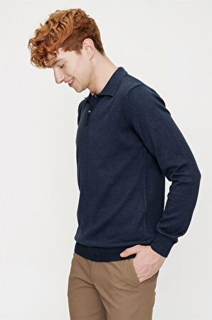 Morven Erkek Dinamik fit Basic Polo Yaka Triko Kazak İndigo