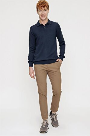 Morven Erkek Dinamik fit Basic Polo Yaka Triko Kazak İndigo