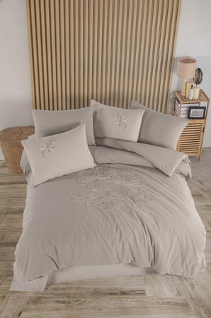 Newhome Diamond Lotus Kahve Lüx Nakışlı %100 Pamuk Çift Kişilik Nevresim Takımı