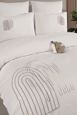 Newhome Diamond Luna Krem Lüx Nakışlı %100 Pamuk Çift Kişilik Nevresim Takımı