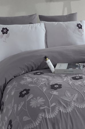 Newhome Diamond Vita Antrasit Lüx Nakışlı %100 Pamuk Çift Kişilik Nevresim Takım