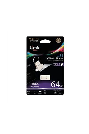 LİNKTECH T664 Premium Dual 90MB/s 64GB Type-C OTG Flash Bellek